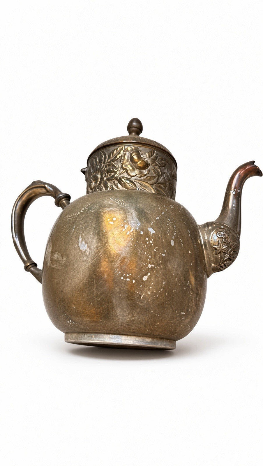 Vintage Derby Silver Co Silverplate Teapot Coffee Pot Floral Repousse Hinged Lid