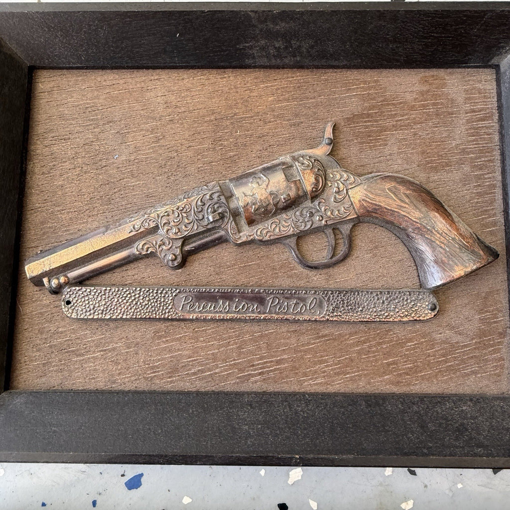 Vintage Pair Percussion & Flintlock Pistol Wall Plaques Japan