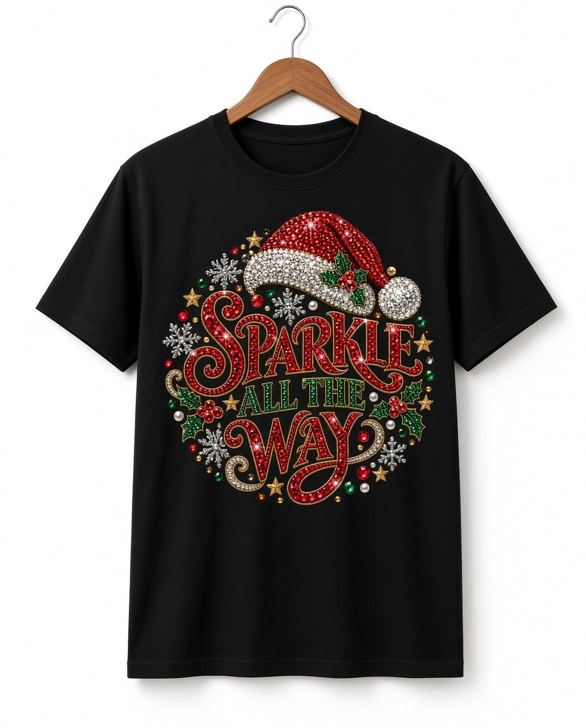 4pcs 10in Sparkle All the Way Rhinestone Santa DTF Transfer Ready to Press
