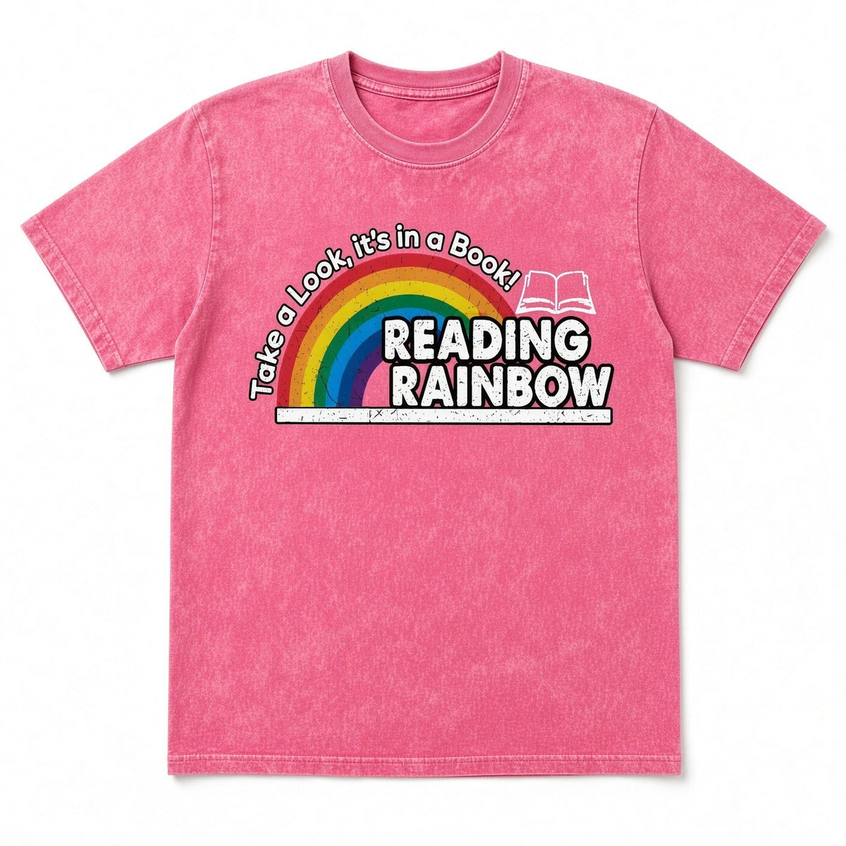 Acid Wash Pink Tee Rainbow Book Shirt Take a Look Reading Teacher Gift Tee