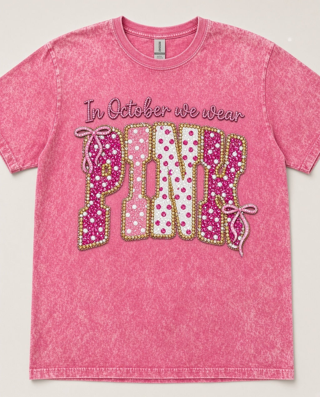 In October We Wear Pink Rhinestone DTF Transfer Breast Cancer Iron-On