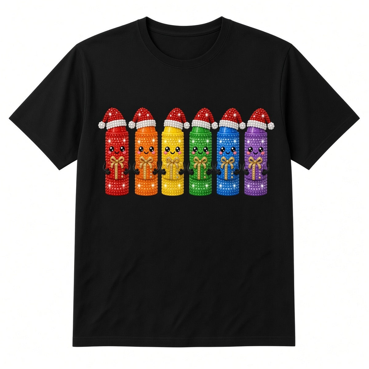 Santa Hat Crayon Characters Rainbow Christmas DTF Transfer 10" PK4