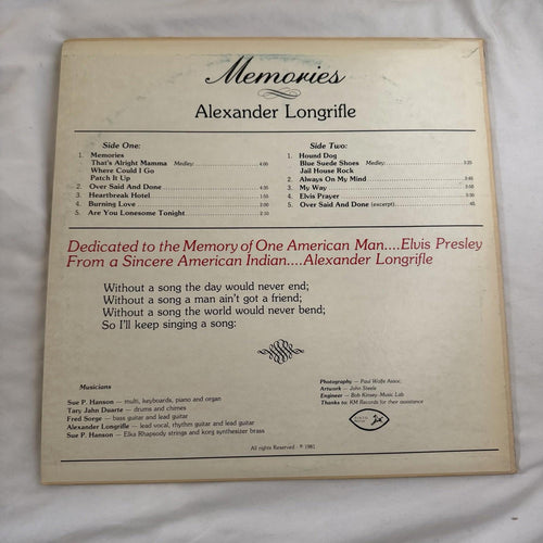 Alexander Longrifle Memories 1981 LP Elvis Tribute Pinto Records Vinyl