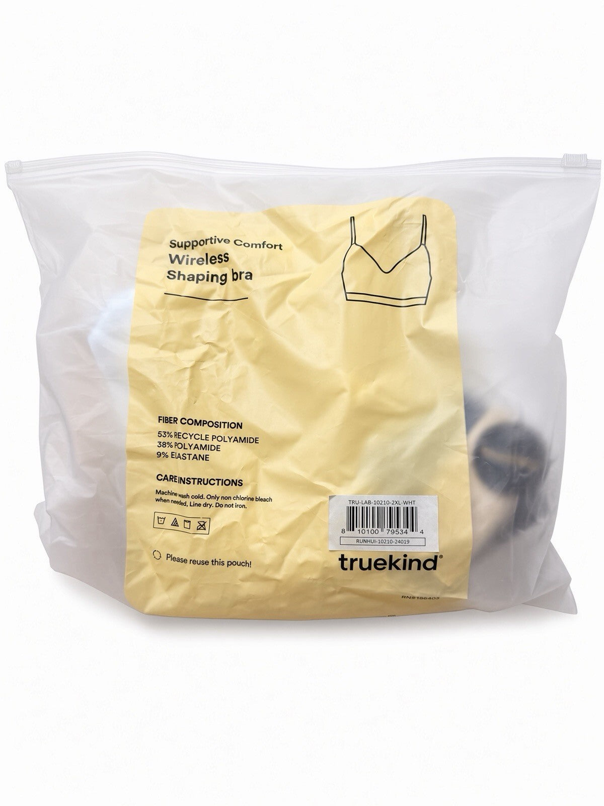 New Truekind Wireless Shaping Bra 2XL White Seamless Supportive Comfort Bra