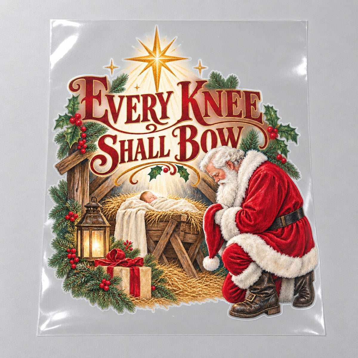 4 Pack Every Knee Shall Bow Christmas DTF Heat Transfers 10 Inch