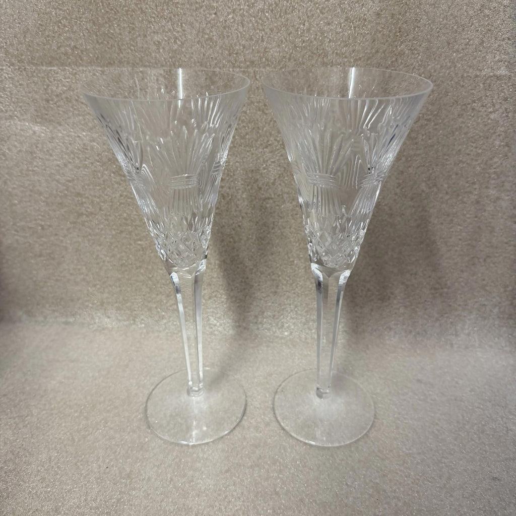 Pair of WATERFORD CRYSTAL Millennium Prosperity Wheat Champagne Toasting Flutes