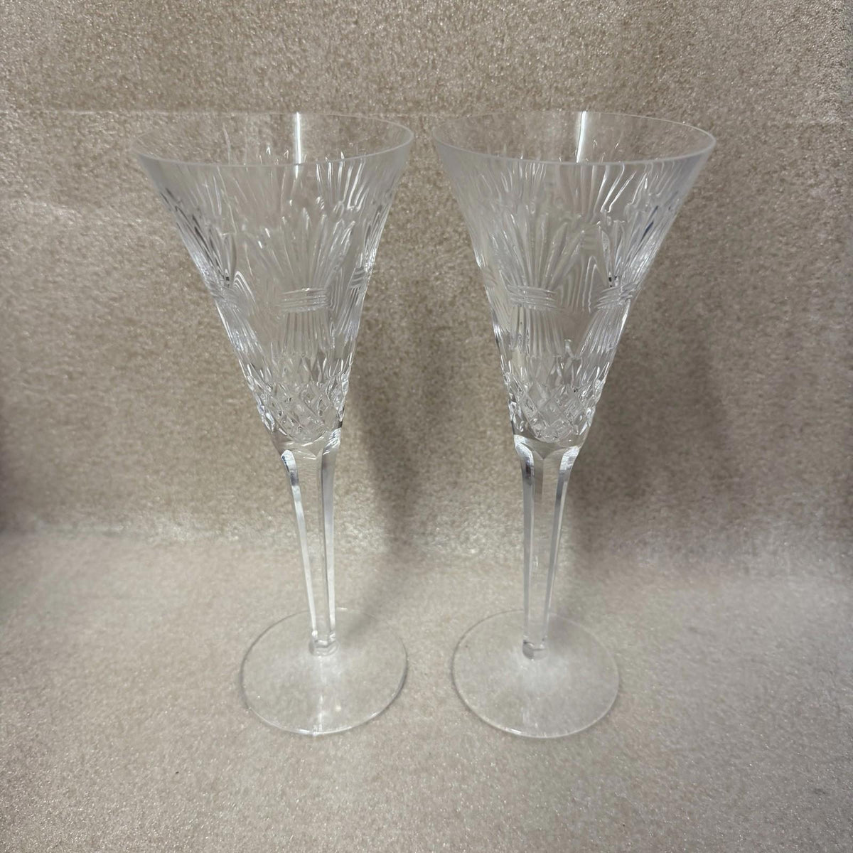 Pair of WATERFORD CRYSTAL Millennium Prosperity Wheat Champagne Toasting Flutes