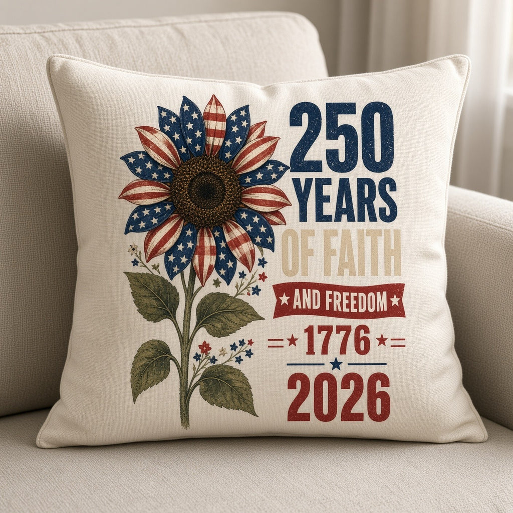 4pk 10" 250 Years Faith Freedom Flag Sunflower 1776 2026 DTF Transfer Ready Pres