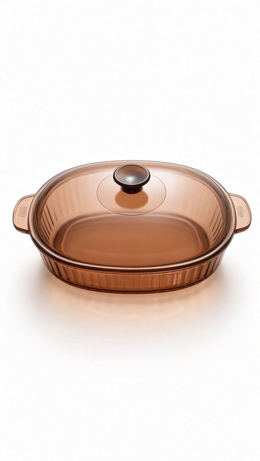 Vintage Vision Corning Ware Amber 4 Qt Oval Ribbed Roaster Casserole w/ Lid V34B