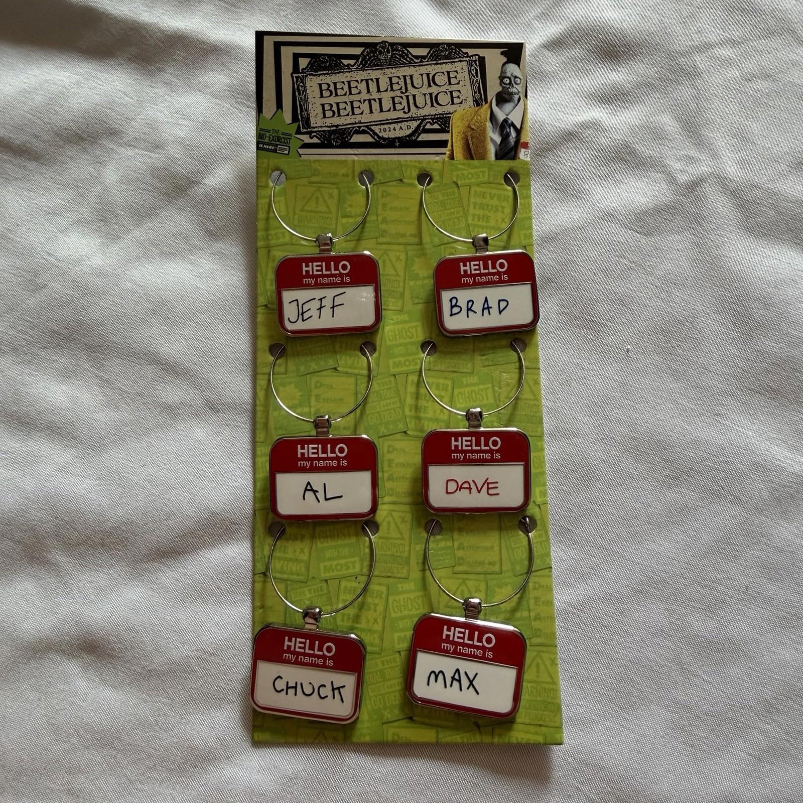 Beetlejuice Die-Struck Wine Charms Set 6-Pack Hello Name Tags Jeff Brad Al