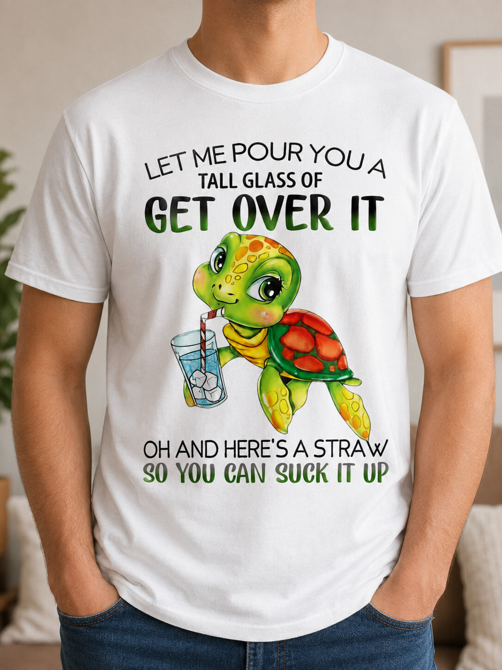 Funny Turtle Get Over It Sarcastic Graphic Tee Shirt Gift Unisex