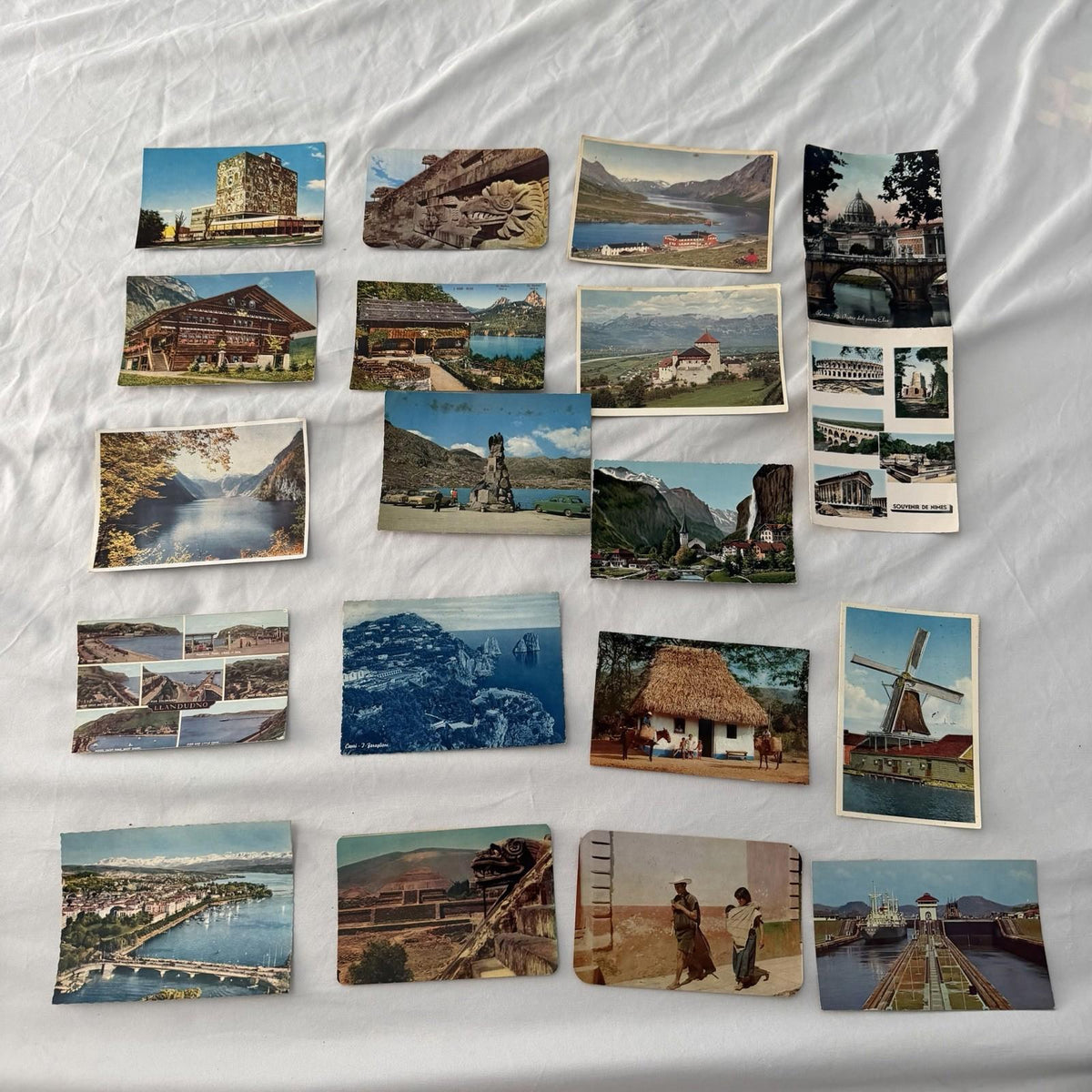 Vintage Postcards Lot - Switzerland Alps, Barcelona Spain, Naples Italy 1950s