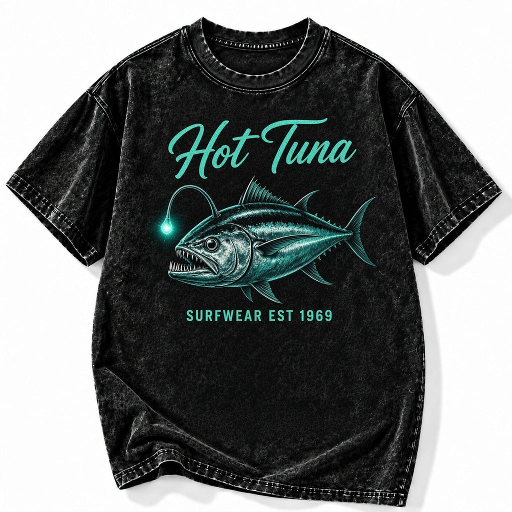 Acid Wash Black Tee Hot Tuna Surfwear Fish Graphic Vintage  Streetwear