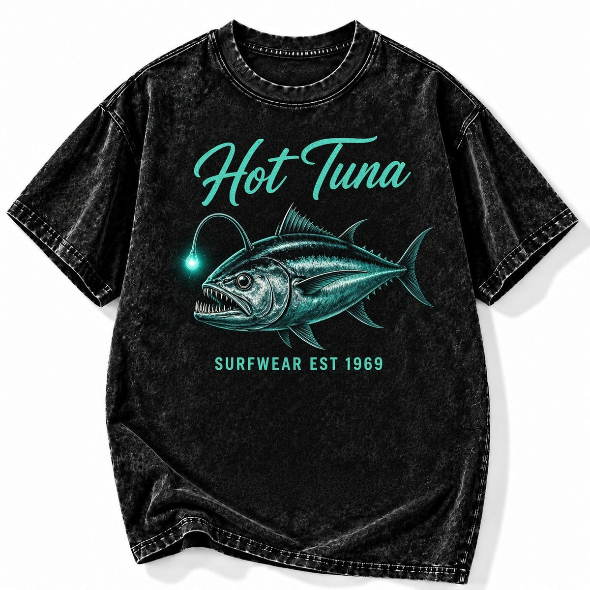 Acid Wash Black Tee Hot Tuna Surfwear Fish Graphic Vintage  Streetwear