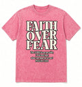 Acid Wash Pink Tee Faith Over Fear Shirt Psalm 118:6 Cross Christian Gift