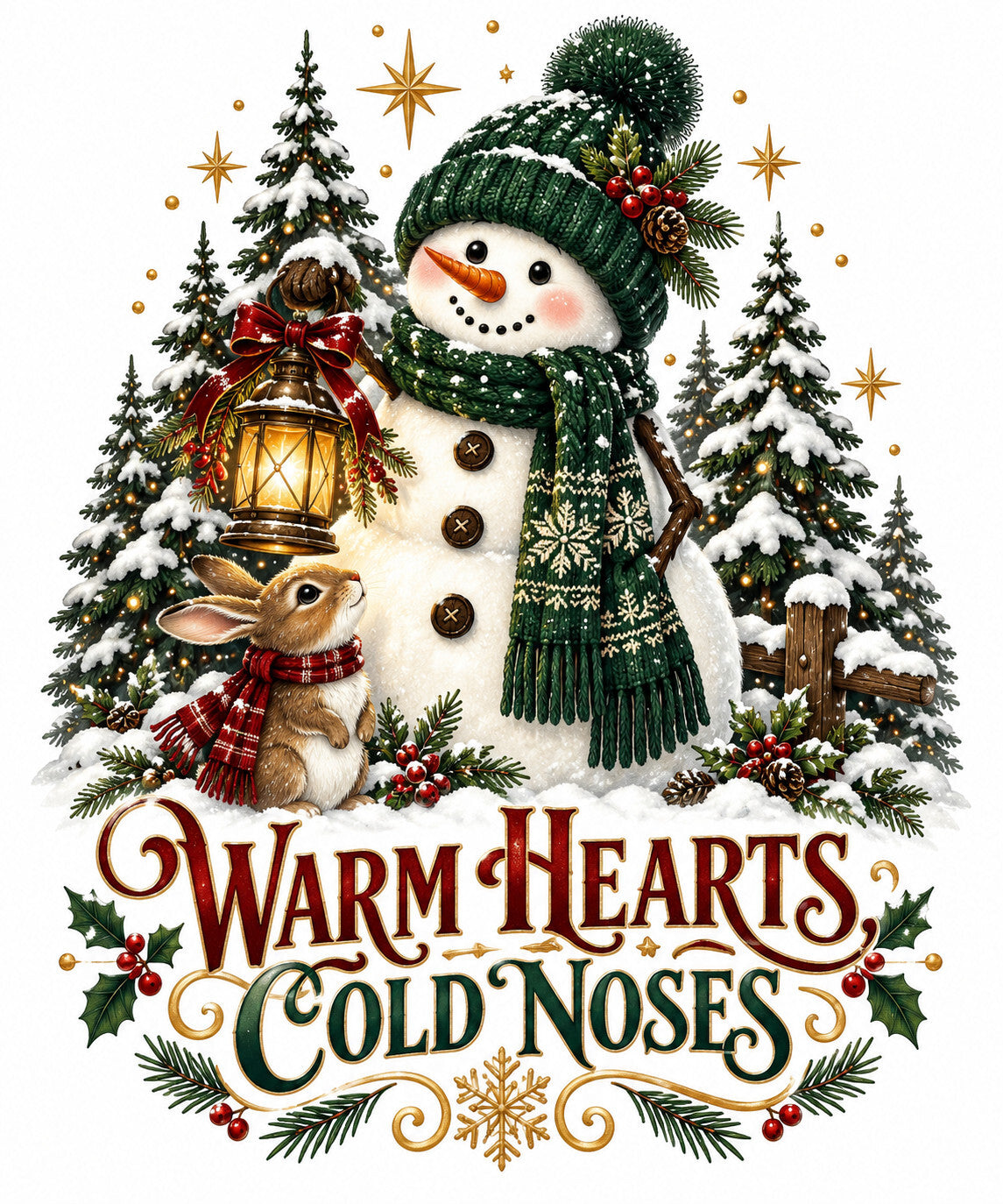 Warm Hearts Cold Noses Snowman DTF Transfer Ready to Press Print