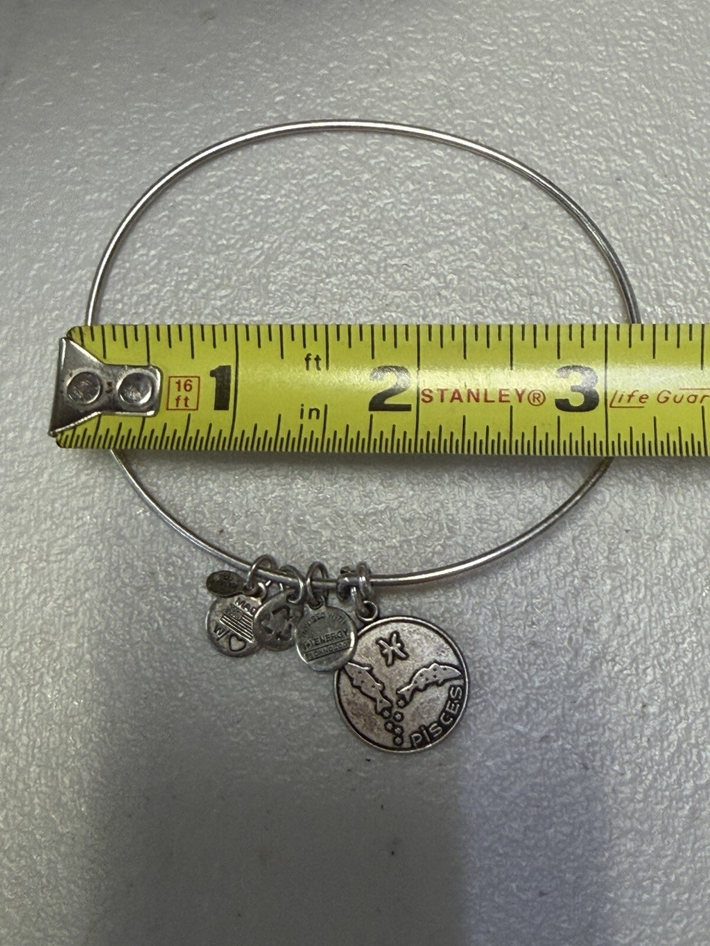 Alex and Ani Pisces Zodiac Charm Expandable Bangle Bracelet Silver Tone