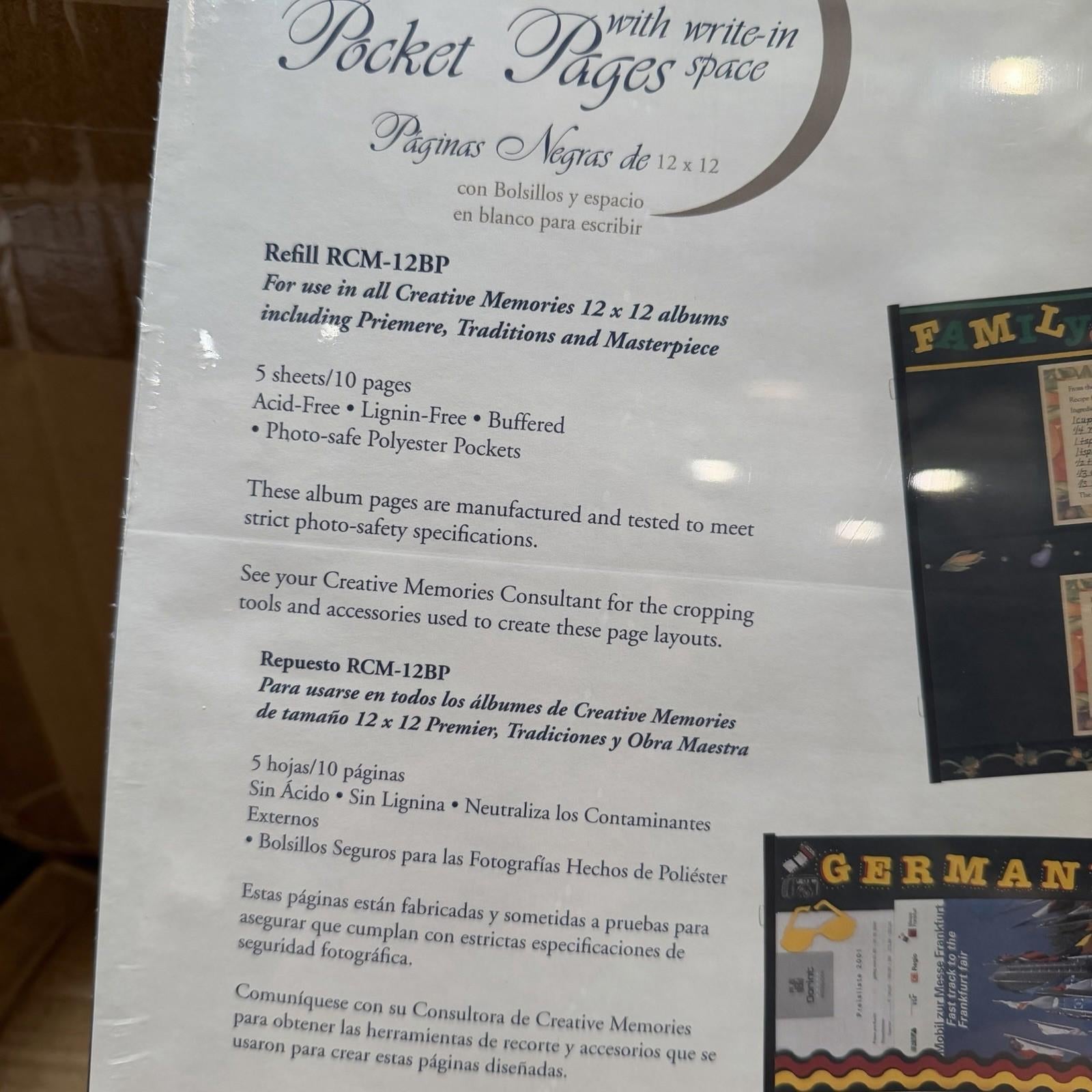 Creative Memories RCM-12BP 12x12 Black Pocket Pages Refill 5 Sheets