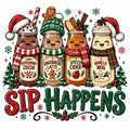 4Pcs Christmas Drink DTF Transfers 10" Sip Happens Holiday Heat Press