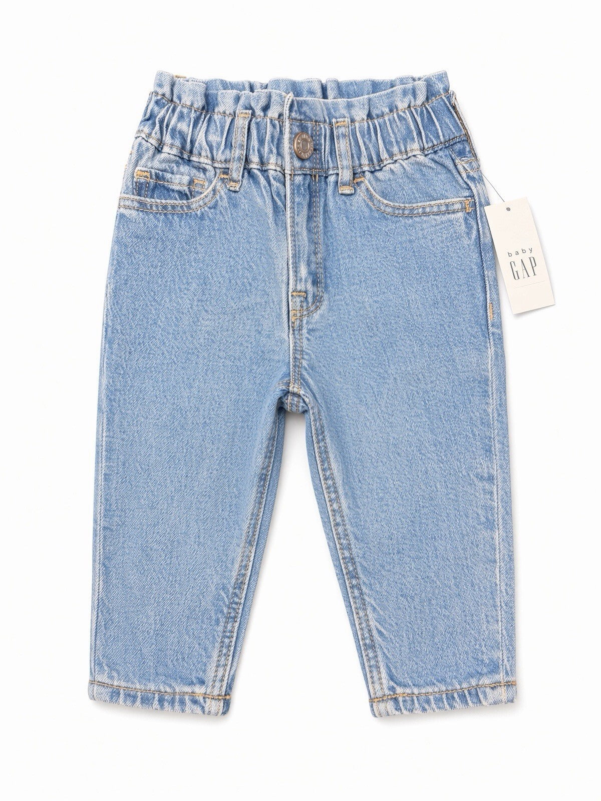 Baby Gap Girlfriend Jeans 12-18 Months Toddler Light Wash Paperbag Elastic Waist