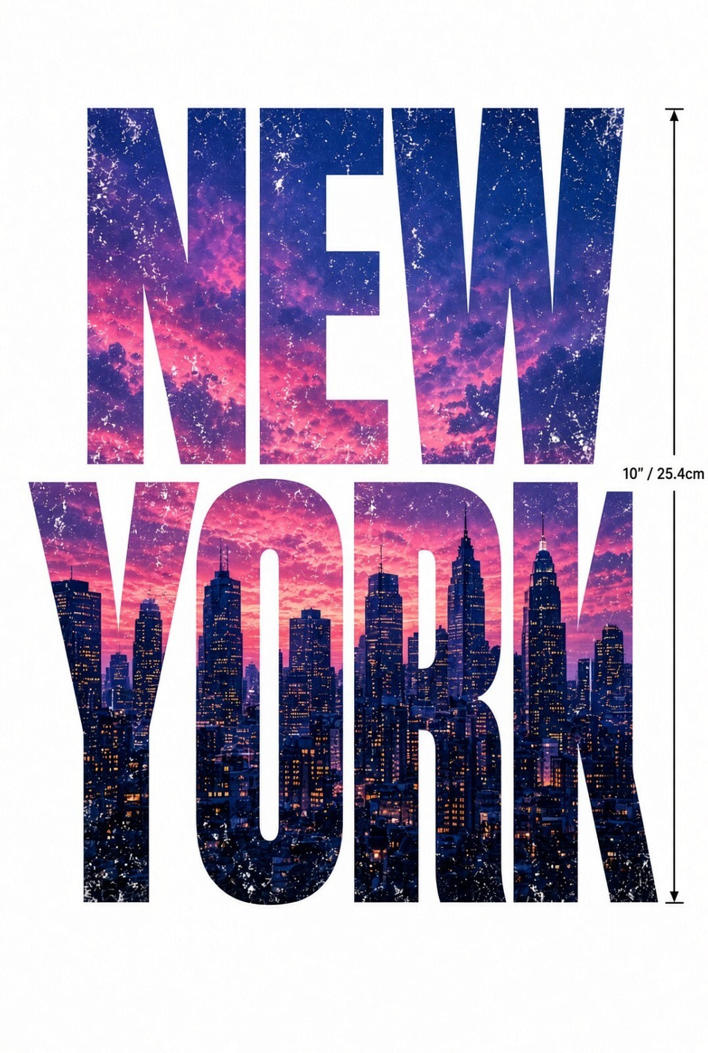 4PCS DTF Transfer New York City Skyline Sunset Letters 10in Iron On