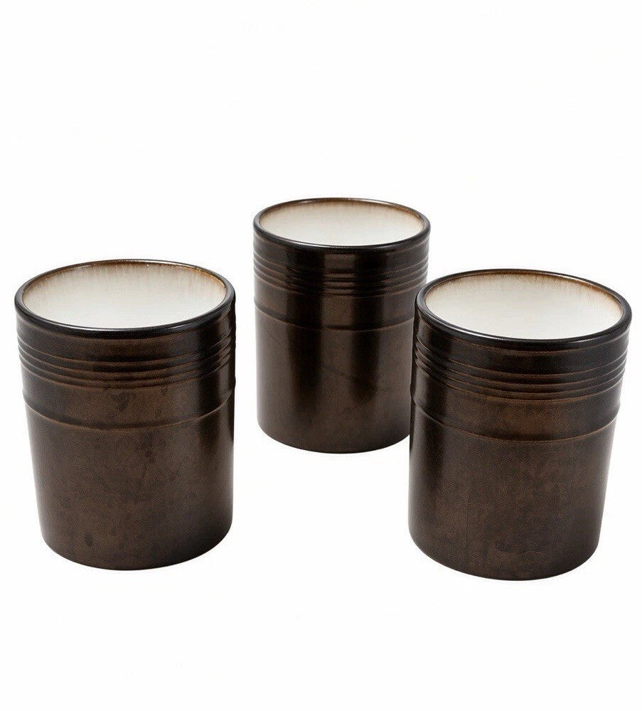 Food Network Stoneware Coffee Mugs Set of 3 Brown Cream 4” Tall Ribbed