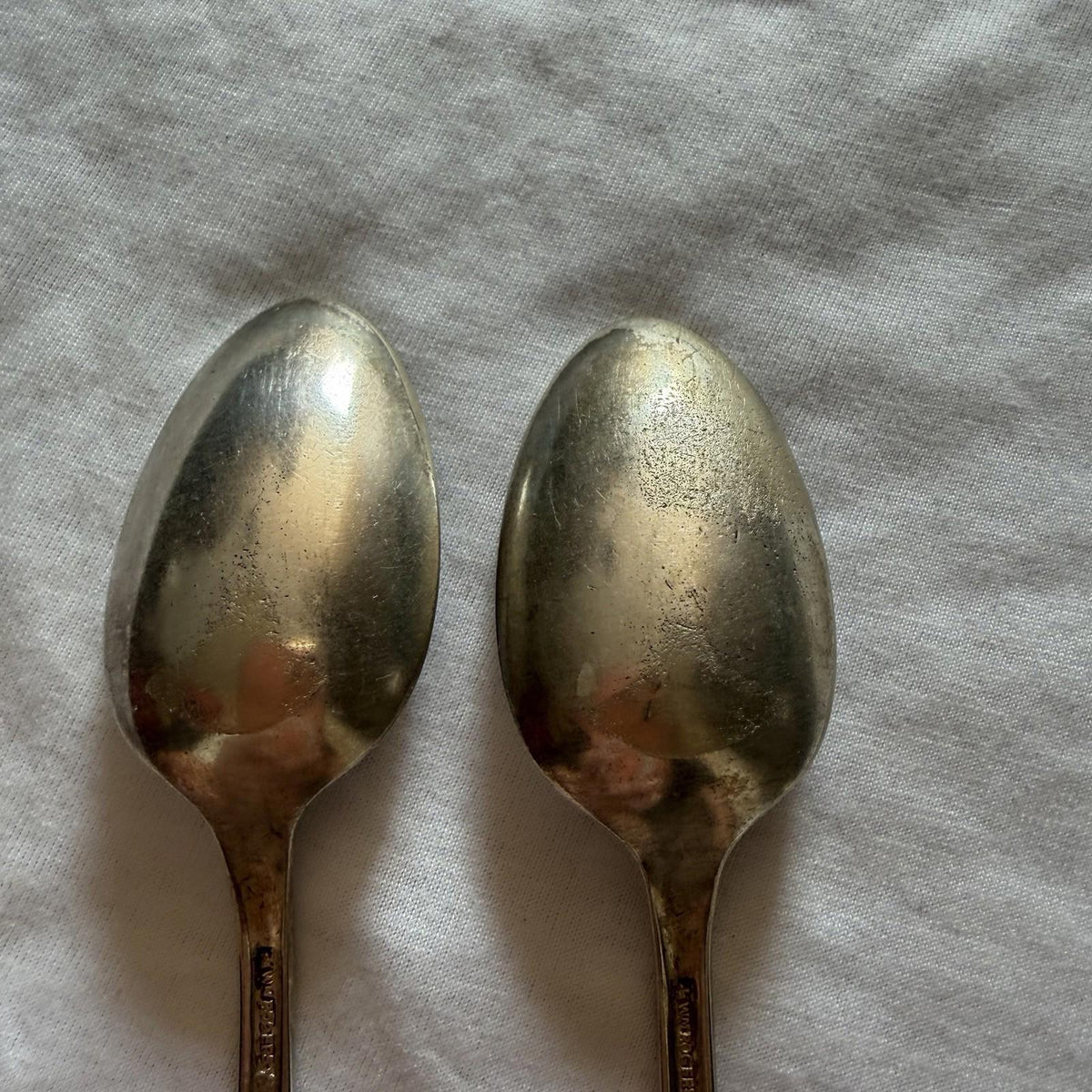 Vintage Wm Rogers Overlaid IS Silverplate Teaspoons Pair Floral Handle 1940s