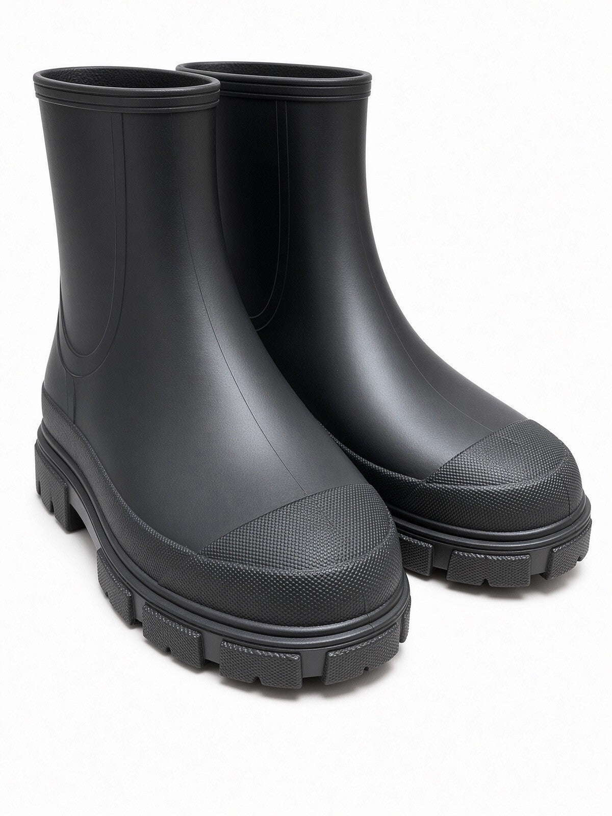Black Rain Boots Women Chelsea Sock Knit Waterproof Chunky Sole US 8 EU 39