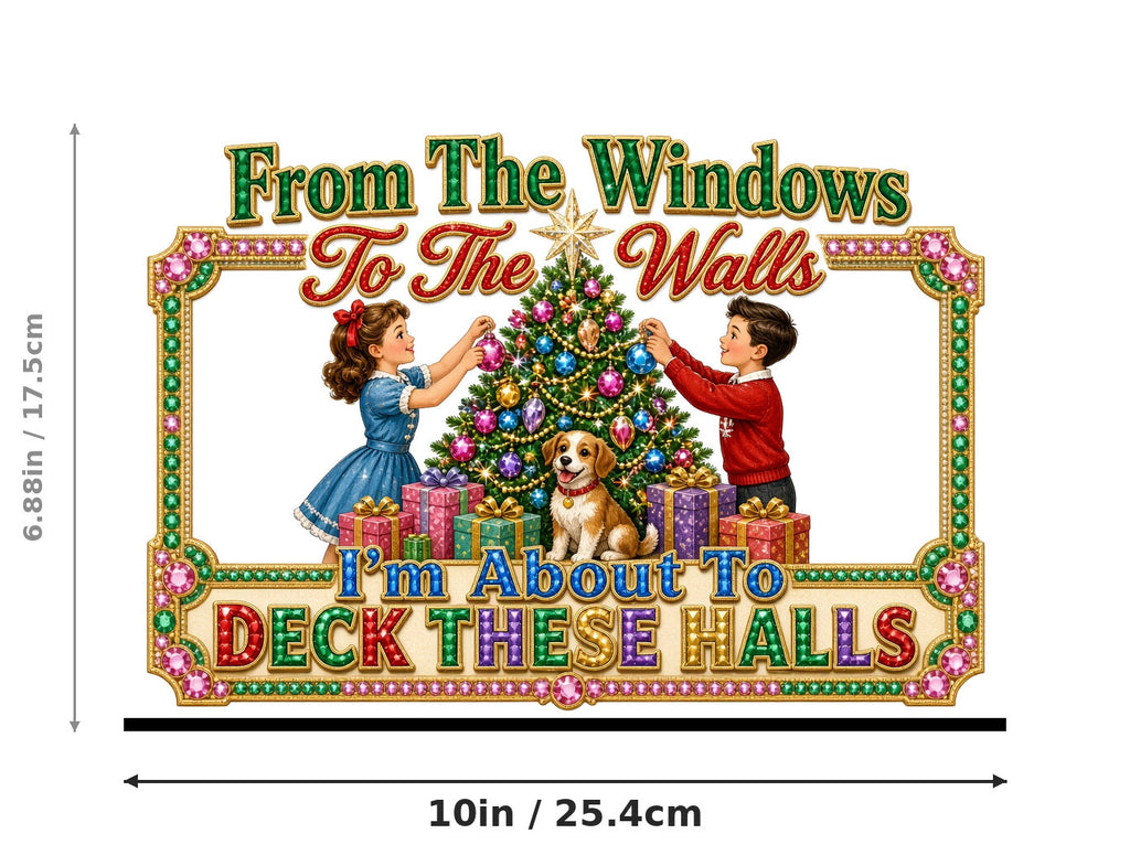Deck These Halls DTF Transfer 10" PK4 Vintage Christmas Kids Heat Press