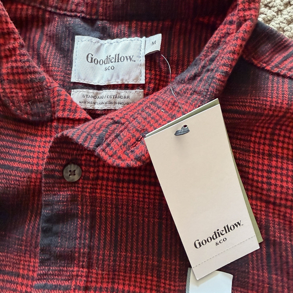 NWT Goodfellow & Co Red Black Plaid Flannel Button-Down Shirt Men's M