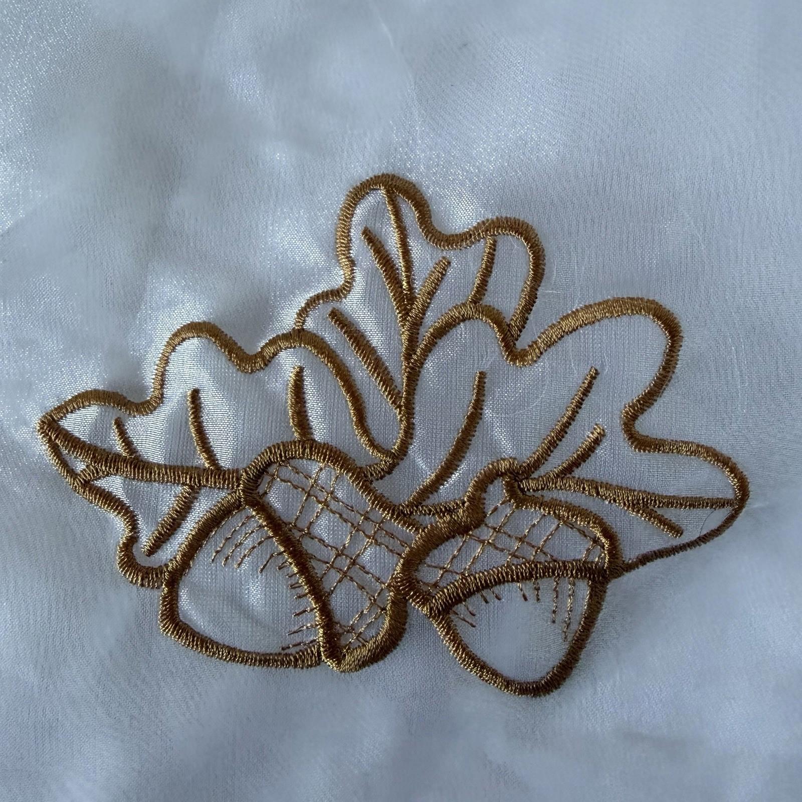 Vintage Embroidered Sheer Patch - Oak Leaves Acorns Gold Fall Harvest