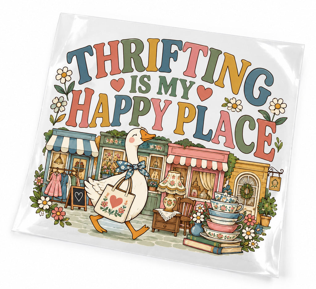 Thrifting Is My Happy Place DTF Transfer 10 Inch Ready to Press Pack of 4