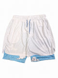 HOKURO Men’s Size M 2-in-1 Basketball Shorts White Blue Cloud Mesh Athletic