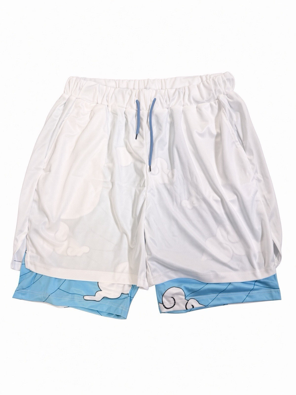 HOKURO Men’s Size M 2-in-1 Basketball Shorts White Blue Cloud Mesh Athletic