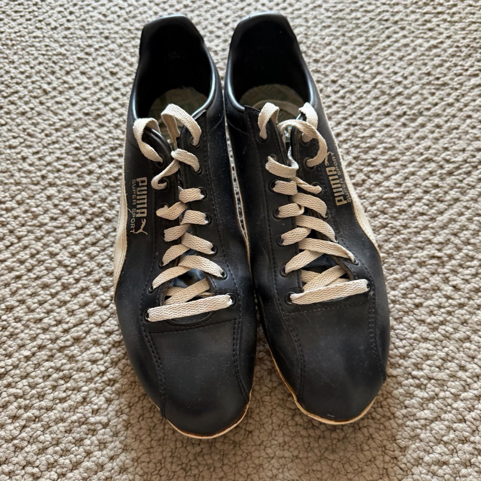 Vintage 1970s Puma Super Sport Soccer Cleats Black Leather Made Taiwan