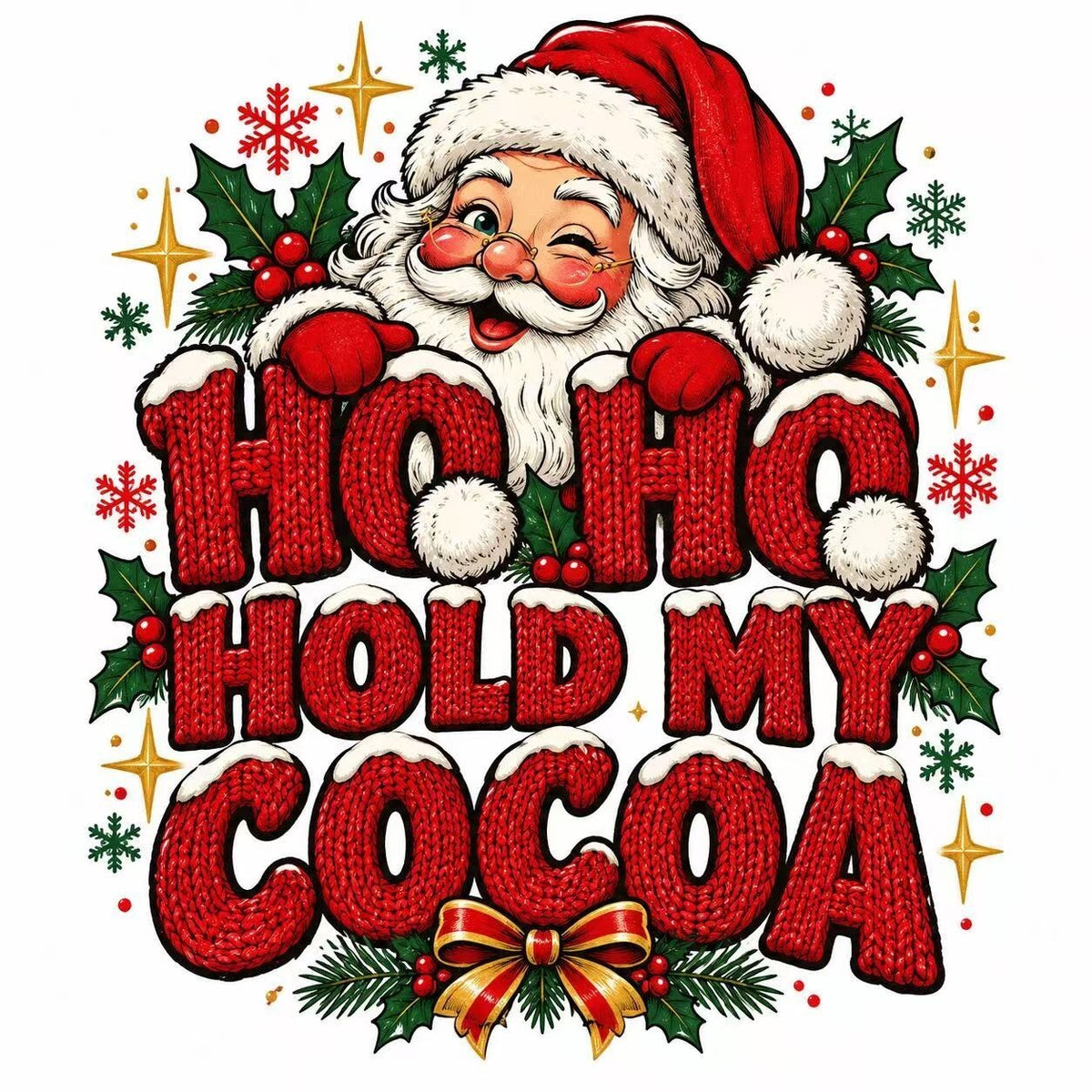 4Pcs Santa Christmas DTF Transfers 10" Ho Ho Hold My Cocoa Heat Press