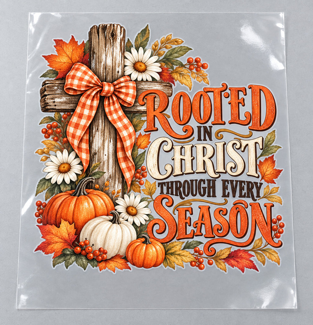 4 Pack Rooted in Christ Fall DTF Heat Transfers Christian 10 Inch