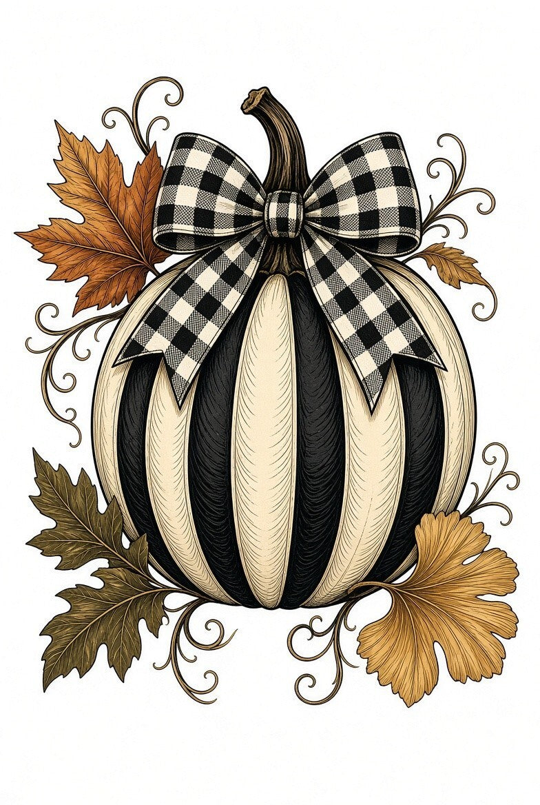4pcs 10in Striped Pumpkin Buffalo Check Bow DTF Transfer