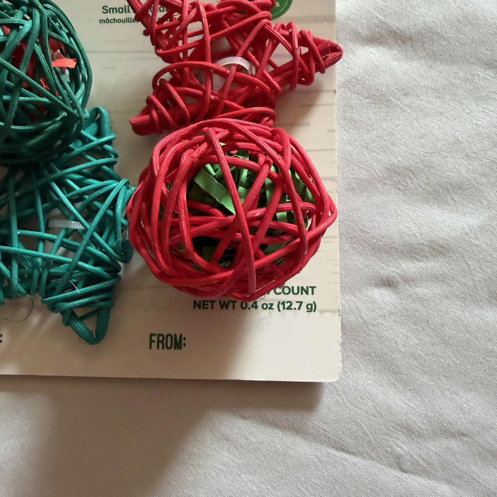 Merry & Bright Holiday Willow Wood Chews 4-Pack: Balls & Star Small Pets