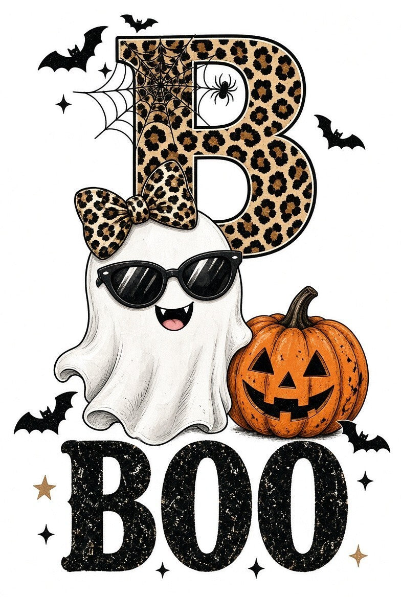 4pcs 10in BOO Ghost Leopard Pumpkin Halloween DTF Transfer