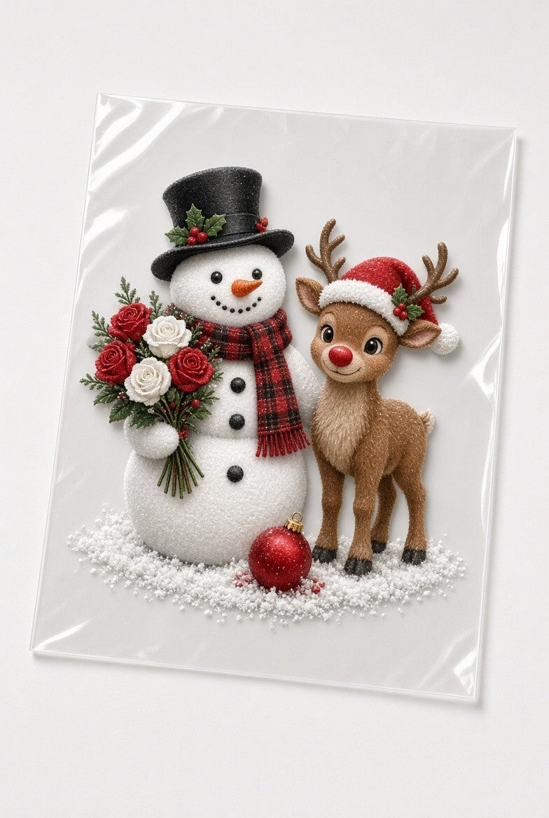PK4 Snowman Reindeer Christmas DTF Transfer 10in Holiday Heat Press Film
