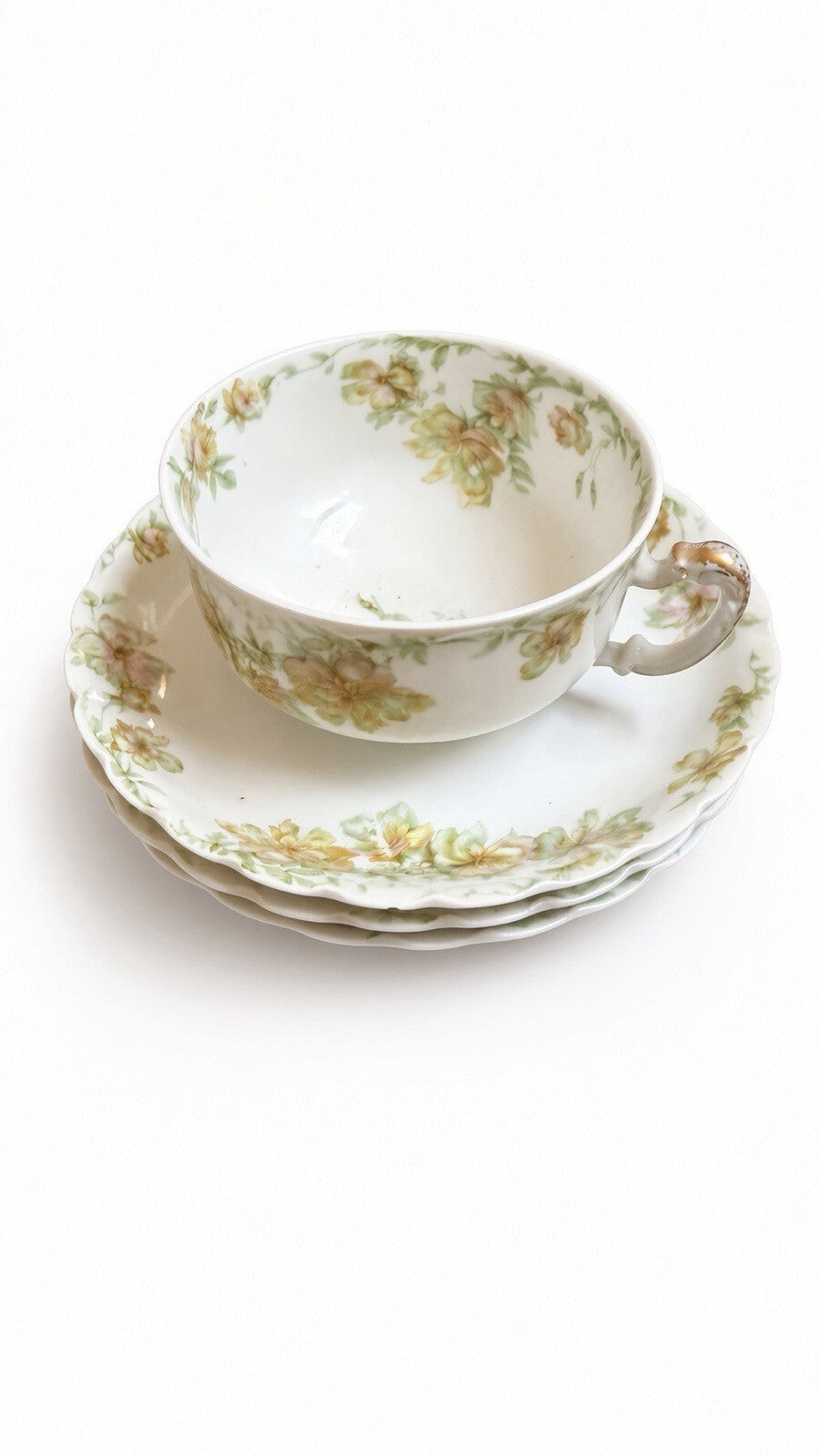 Haviland France Limoges Floral China Tea Cup & 3 Saucers Antique Porcelain Set