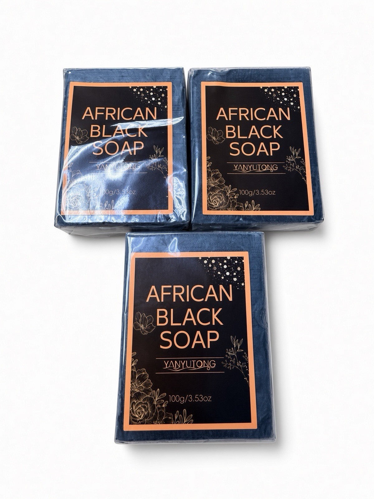 Yanyutong African Black Soap 100g Shea Butter Moisturizing Cleansing Bar 3 Pack