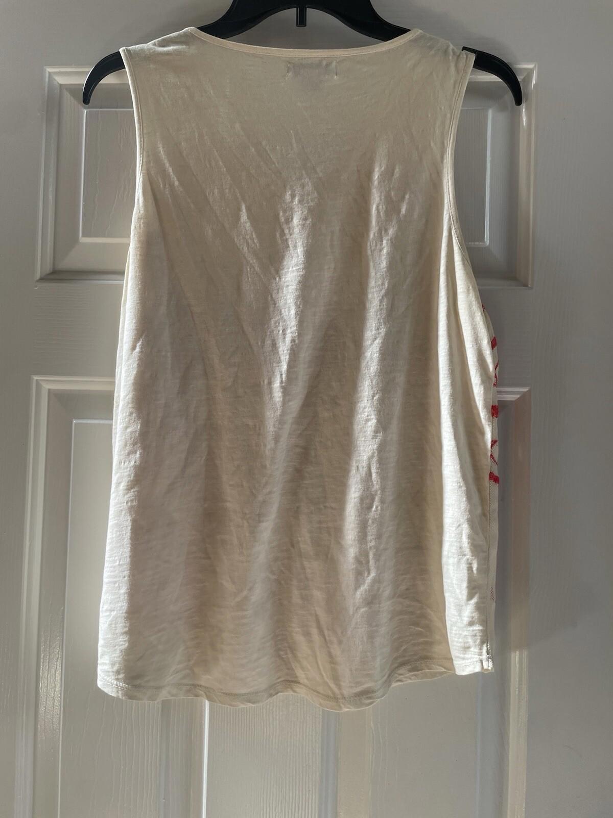 Lucky Brand Women’s Sleeveless Tank Top S Wheat/Mango Embroidered Double Layer