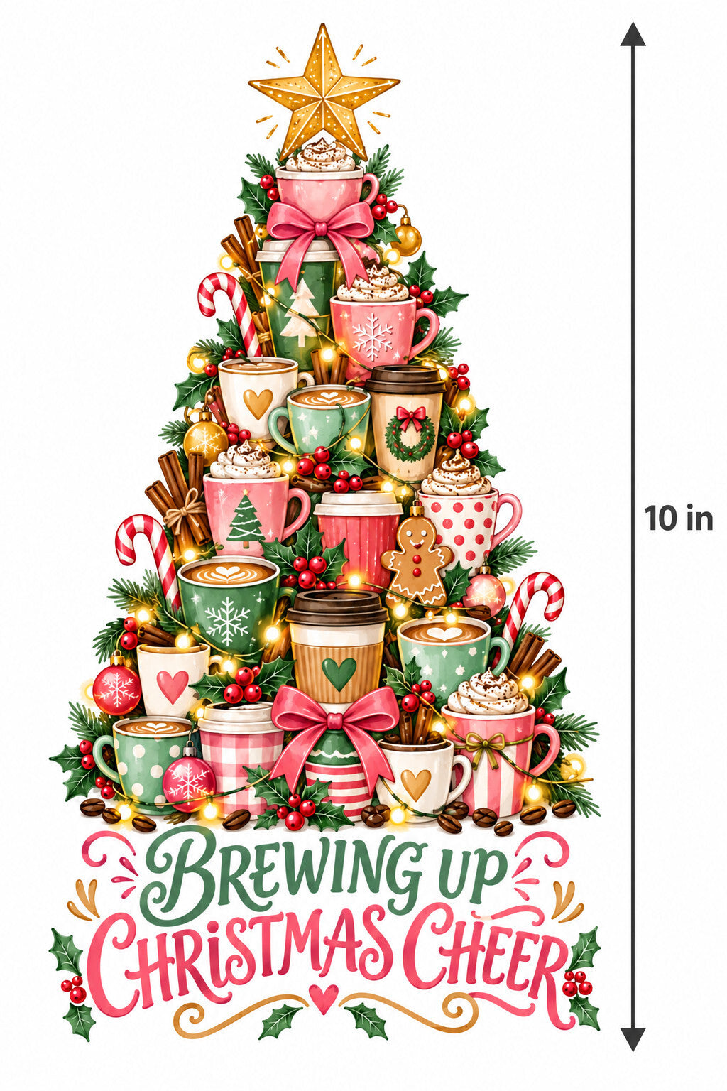 4pcs 10in Brewing Up Christmas Cheer Coffee Tree DTF Transfer Ready to Press