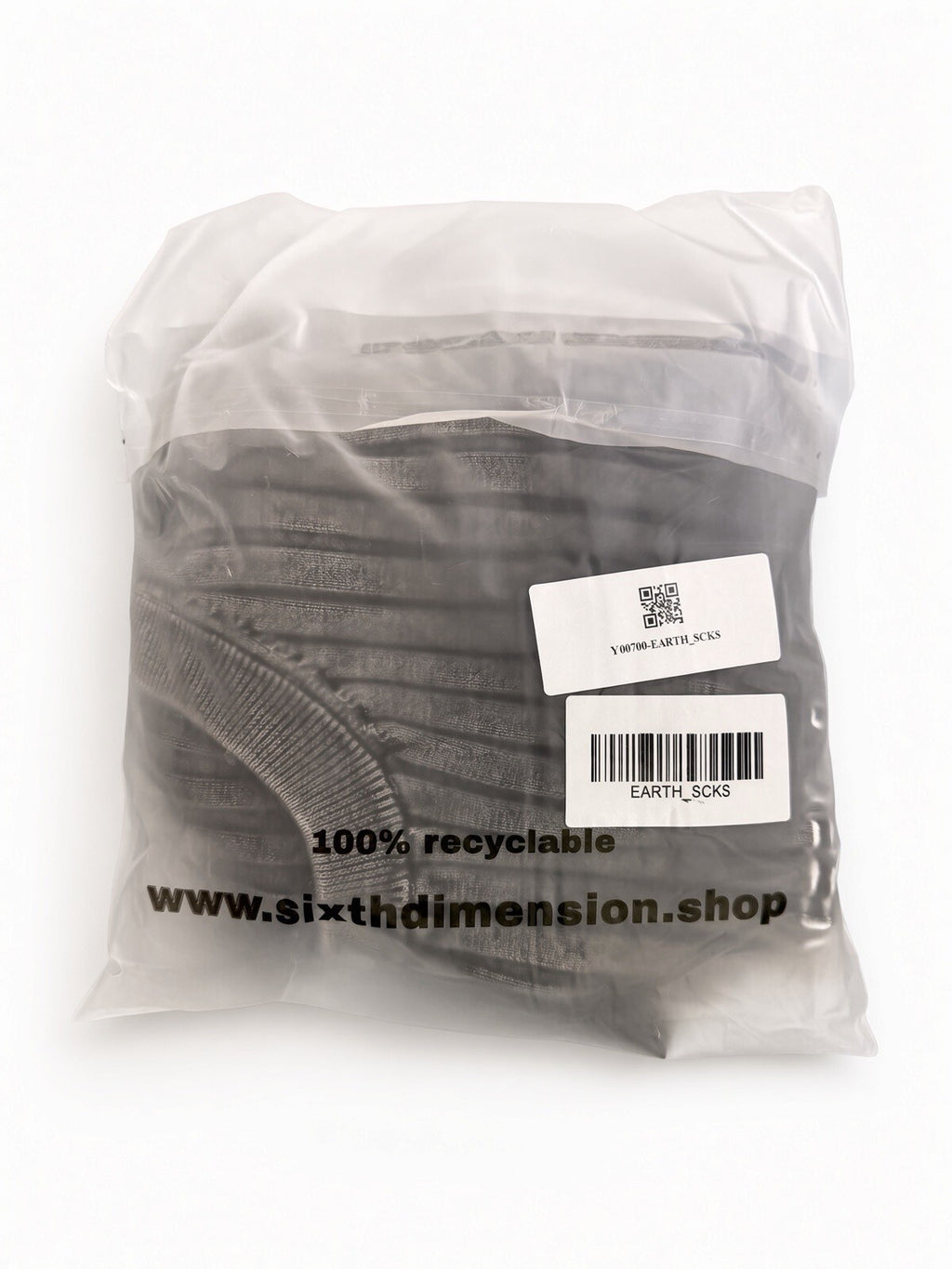 Sixth Dimension Earth Sucks Ribbed Long Sleeve Shirt Brown Gray Y2K Streetwear