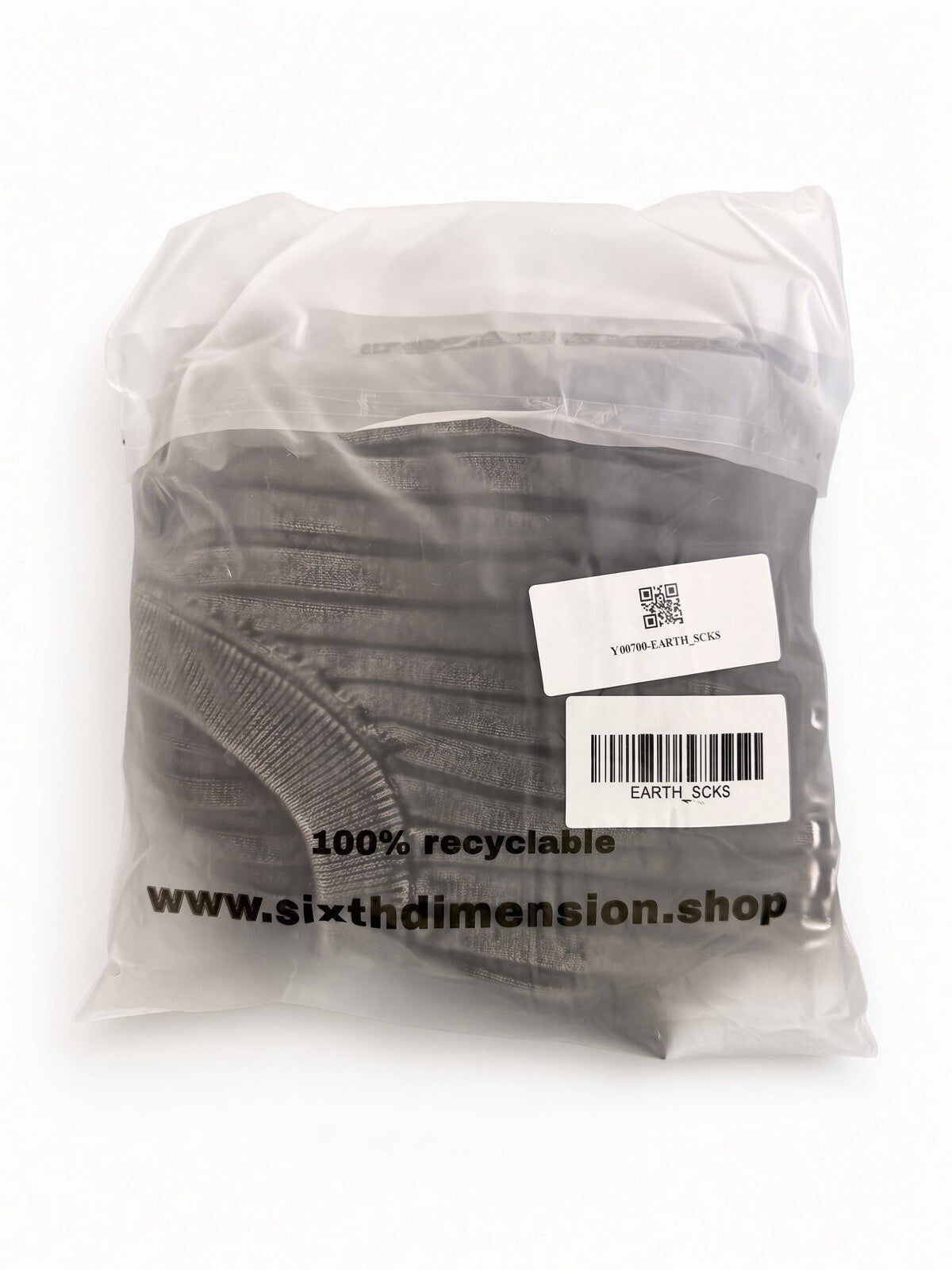 Sixth Dimension Earth Sucks Ribbed Long Sleeve Shirt Brown Gray Y2K Streetwear
