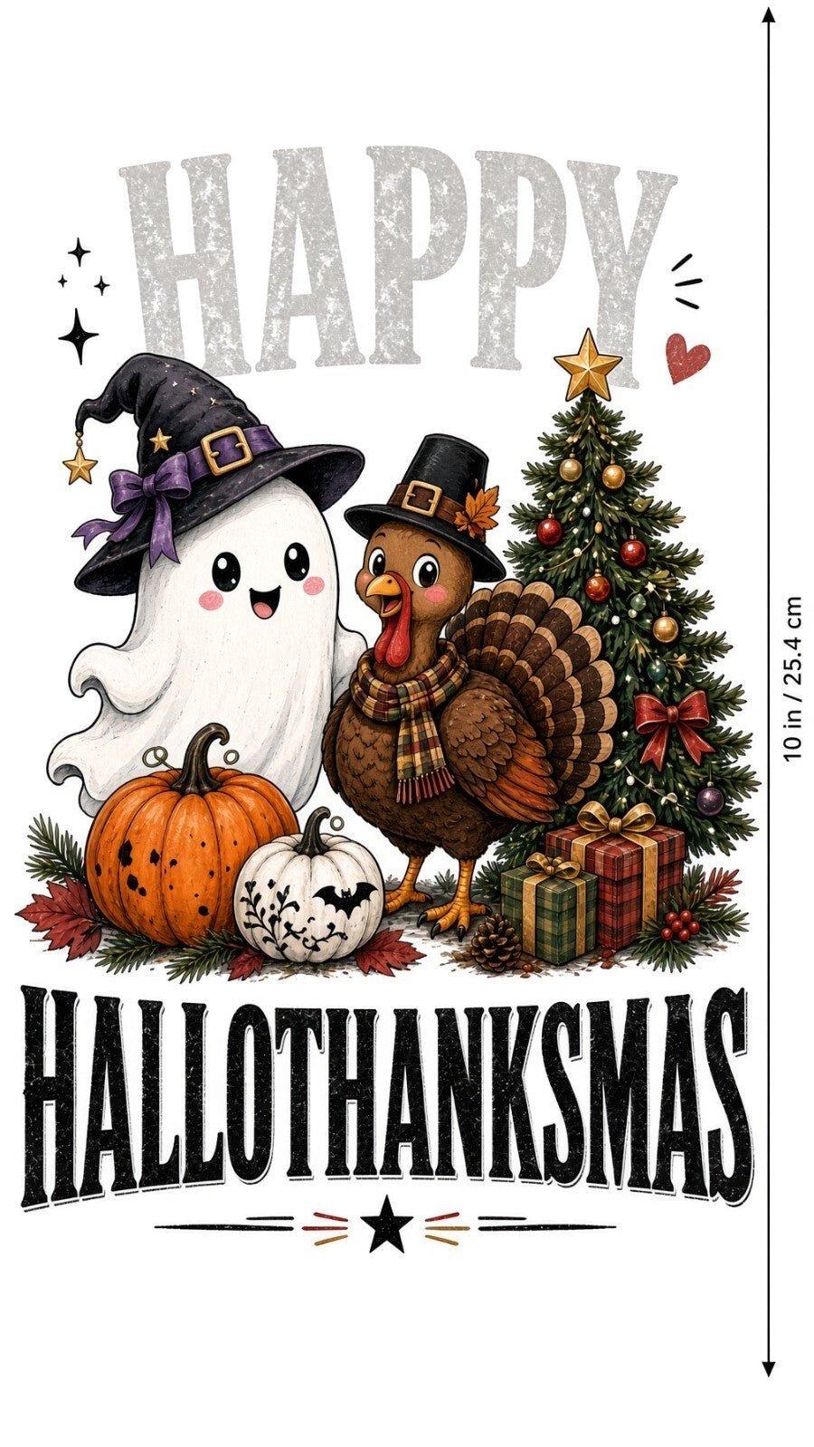 4pcs 10in Happy HalloThanksMas Ghost Turkey DTF Transfer