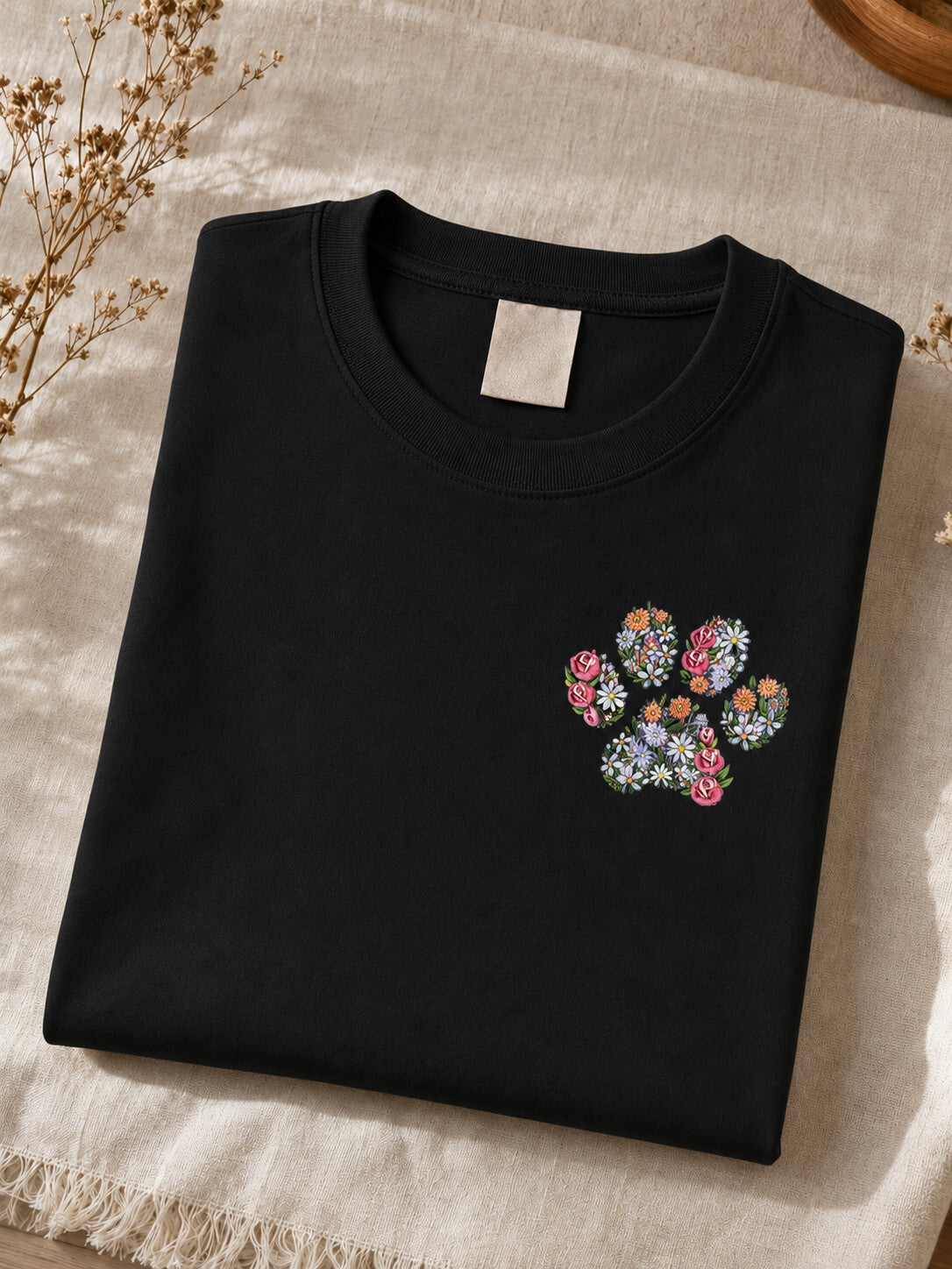 Dog Cat Lover Floral Paw Print Graphic Tee Unisex Pet Lover Shirt