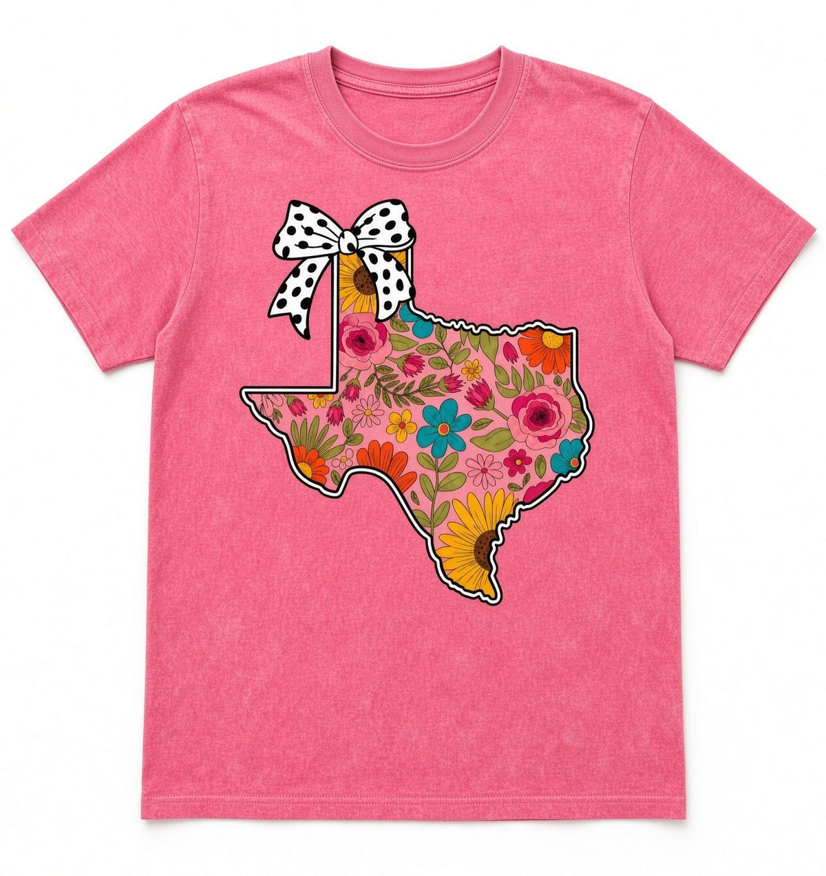 Acid Wash Pink Tee Floral Texas Shirt Polka Dot Bow Wildflower State Gift